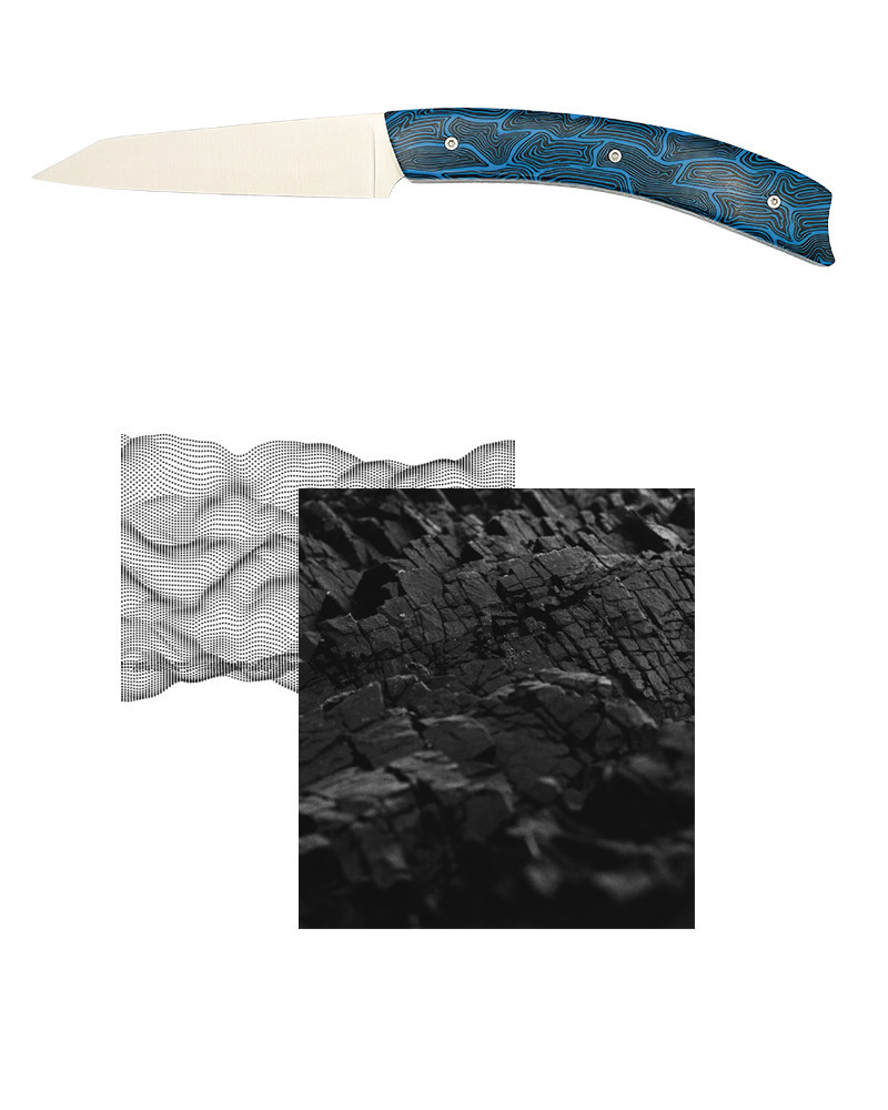 Couteau G10 esprit vagues | Design bleu/noir - Tokou Coutelier