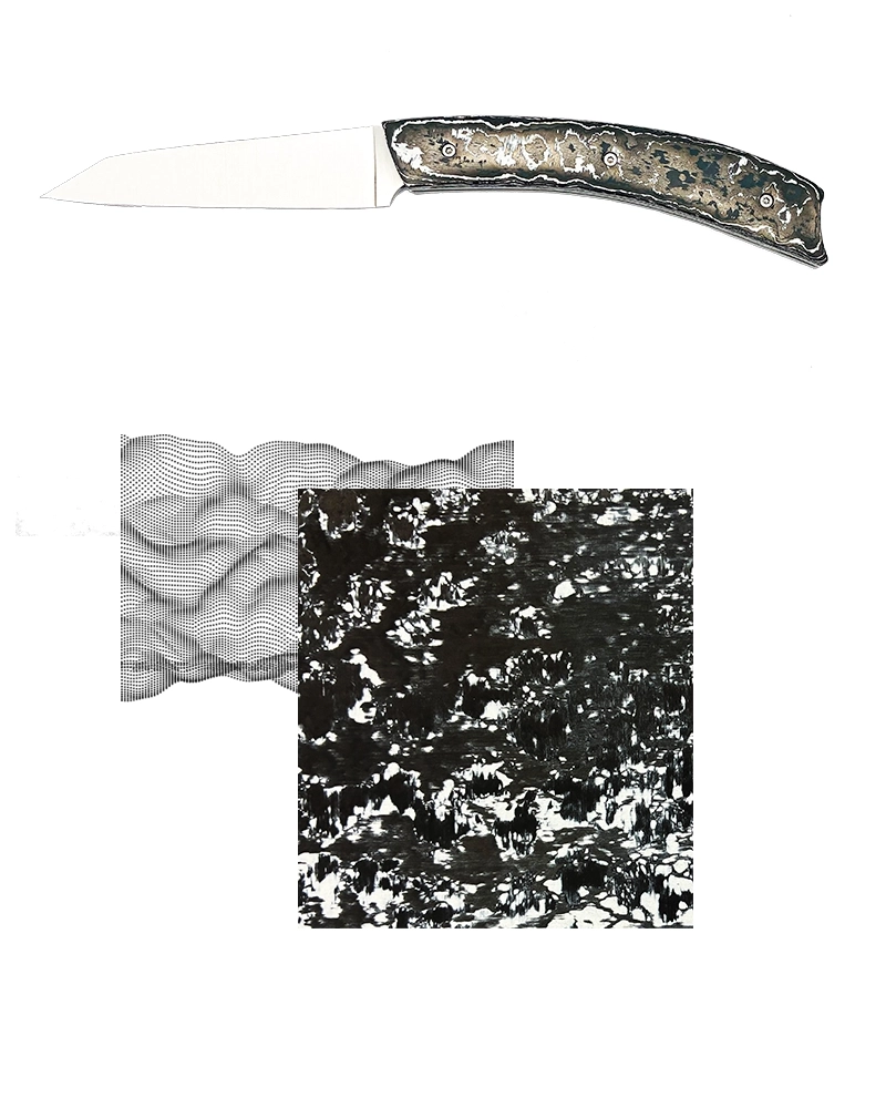 Couteau carbone Tempête de neige | Gris, bleu et reflets argentés - Tokou Coutelier